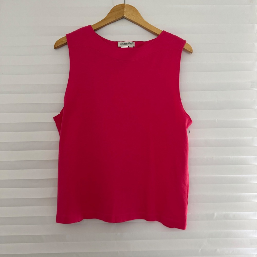 Coldwater Creek Womens XL Hot Pink Cotton Sleeveless Knit Tank Top Crew Neck